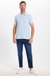 Erkek Slim Fit Dar Kesim Premium Seri %100 Pamuk Yumuşak Dokulu Merserize Açık Mavi Polo Yaka Tişört 