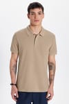 Erkek Slim Fit Dar Kesim Premium Seri %100 Pamuk Yumuşak Dokulu Merserize Bej Polo Yaka Tişört 