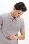 Erkek Slim Fit Dar Kesim %100 Pamuk Kısa Kollu Polo Yaka Gri Tişört