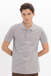 Erkek Slim Fit Dar Kesim %100 Pamuk Kısa Kollu Polo Yaka Gri Tişört