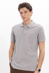 Erkek Slim Fit Dar Kesim %100 Pamuk Kısa Kollu Polo Yaka Gri Tişört