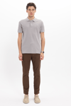 Erkek Slim Fit Dar Kesim %100 Pamuk Kısa Kollu Polo Yaka Gri Tişört