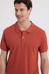 Erkek Slim Fit Dar Kesim %100 Pamuk Turuncu Polo Yaka Tişört