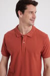 Erkek Slim Fit Dar Kesim %100 Pamuk Turuncu Polo Yaka Tişört