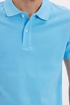 Erkek Slim Fit Dar Kesim %100 Pamuk Kısa Kollu Polo Yaka Mavi Tişört