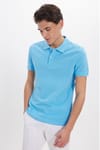 Erkek Slim Fit Dar Kesim %100 Pamuk Kısa Kollu Polo Yaka Mavi Tişört