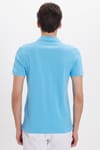 Erkek Slim Fit Dar Kesim %100 Pamuk Kısa Kollu Polo Yaka Mavi Tişört