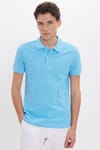 Erkek Slim Fit Dar Kesim %100 Pamuk Kısa Kollu Polo Yaka Mavi Tişört