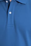 Erkek Slim Fit Dar Kesim %100 Pamuk Kısa Kollu Polo Yaka Mavi Tişört
