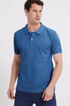 Erkek Slim Fit Dar Kesim %100 Pamuk Kısa Kollu Polo Yaka Mavi Tişört