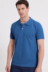 Erkek Slim Fit Dar Kesim %100 Pamuk Kısa Kollu Polo Yaka Mavi Tişört