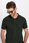 Erkek Slim Fit Dar Kesim %100 Pamuk Kısa Kollu Polo Yaka Haki Tişört