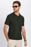 Erkek Slim Fit Dar Kesim %100 Pamuk Kısa Kollu Polo Yaka Haki Tişört