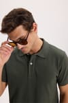 Erkek Slim Fit Dar Kesim %100 Pamuk Kısa Kollu Polo Yaka Yeşil Tişört