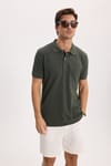 Erkek Slim Fit Dar Kesim %100 Pamuk Kısa Kollu Polo Yaka Yeşil Tişört