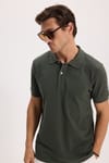 Erkek Slim Fit Dar Kesim %100 Pamuk Kısa Kollu Polo Yaka Yeşil Tişört