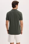 Erkek Slim Fit Dar Kesim %100 Pamuk Kısa Kollu Polo Yaka Yeşil Tişört