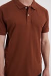 Erkek Slim Fit Dar Kesim %100 Pamuk Kahverengi Polo Yaka Tişört