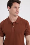 Erkek Slim Fit Dar Kesim %100 Pamuk Kahverengi Polo Yaka Tişört