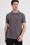 Erkek Slim Fit Dar Kesim %100 Pamuk Gri Polo Yaka Tişört