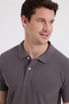 Erkek Slim Fit Dar Kesim %100 Pamuk Gri Polo Yaka Tişört