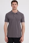 Erkek Slim Fit Dar Kesim %100 Pamuk Gri Polo Yaka Tişört