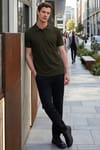 Erkek Slim Fit Dar Kesim %100 Pamuk Kısa Kollu Polo Yaka Haki Tişört