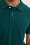 Erkek Slim Fit Dar Kesim %100 Pamuk Kısa Kollu Polo Yaka Yeşil Tişört