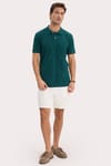 Erkek Slim Fit Dar Kesim %100 Pamuk Kısa Kollu Polo Yaka Yeşil Tişört