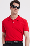 Erkek Slim Fit Dar Kesim %100 Pamuk Kırmızı Polo Yaka Tişört