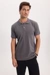 Erkek Slim Fit Dar Kesim %100 Pamuk Kısa Kollu Polo Yaka Antrasit Tişört