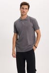 Erkek Slim Fit Dar Kesim %100 Pamuk Kısa Kollu Polo Yaka Antrasit Tişört