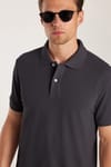 Erkek Slim Fit Dar Kesim %100 Pamuk Kısa Kollu Polo Yaka Antrasit Tişört