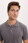 Erkek Slim Fit Dar Kesim %100 Pamuk Kısa Kollu Polo Yaka Antrasit Tişört