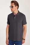 Erkek Slim Fit Dar Kesim %100 Pamuk Kısa Kollu Polo Yaka Antrasit Tişört