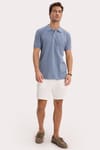Erkek Slim Fit Dar Kesim %100 Pamuk Kısa Kollu Polo Yaka İndigo Tişört