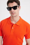 Erkek Slim Fit Dar Kesim %100 Pamuk Turuncu Polo Yaka Tişört