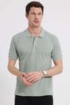 Erkek Slim Fit Dar Kesim %100 Pamuk Yeşil Polo Yaka Tişört