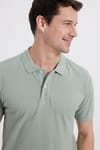 Erkek Slim Fit Dar Kesim %100 Pamuk Yeşil Polo Yaka Tişört