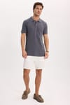 Erkek Slim Fit Dar Kesim %100 Pamuk Kısa Kollu Polo Yaka Antrasit Tişört