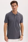 Erkek Slim Fit Dar Kesim %100 Pamuk Kısa Kollu Polo Yaka Antrasit Tişört