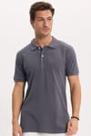 Erkek Slim Fit Dar Kesim %100 Pamuk Kısa Kollu Polo Yaka Antrasit Tişört