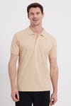 Erkek Slim Fit Dar Kesim %100 Pamuk Bej Polo Yaka Tişört