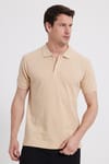 Erkek Slim Fit Dar Kesim %100 Pamuk Bej Polo Yaka Tişört