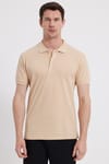 Erkek Slim Fit Dar Kesim %100 Pamuk Bej Polo Yaka Tişört