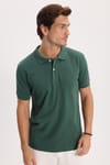 Erkek Slim Fit Dar Kesim %100 Pamuk Kısa Kollu Polo Yaka Haki Tişört