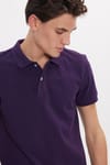 Erkek Slim Fit Dar Kesim %100 Pamuk Kısa Kollu Polo Yaka Mor Tişört