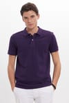 Erkek Slim Fit Dar Kesim %100 Pamuk Kısa Kollu Polo Yaka Mor Tişört