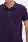 Erkek Slim Fit Dar Kesim %100 Pamuk Kısa Kollu Polo Yaka Mor Tişört