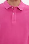 Erkek Slim Fit Dar Kesim %100 Pamuk Kısa Kollu Polo Yaka Pembe Tişört